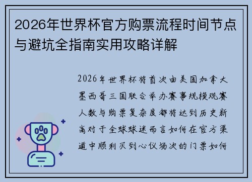 2026年世界杯官方购票流程时间节点与避坑全指南实用攻略详解
